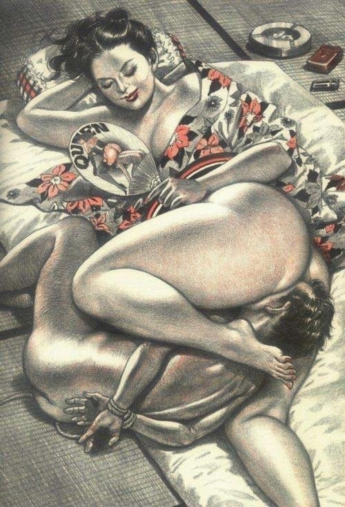 cjandrukatis:  Japanese artist Namio Harukawa has a singular vision/obsession: women in charge. In virtually all of his paintings and drawings, women radiate the bemusement of the Mona Lisa while being sexually serviced by men who are little more than