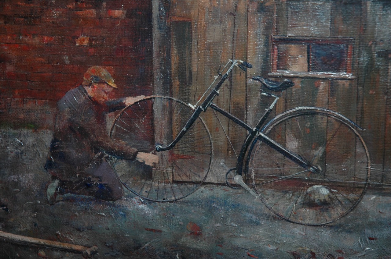 the-paintrist: artishardgr: John Quinton Pringle - Repairing the bicycle This looks