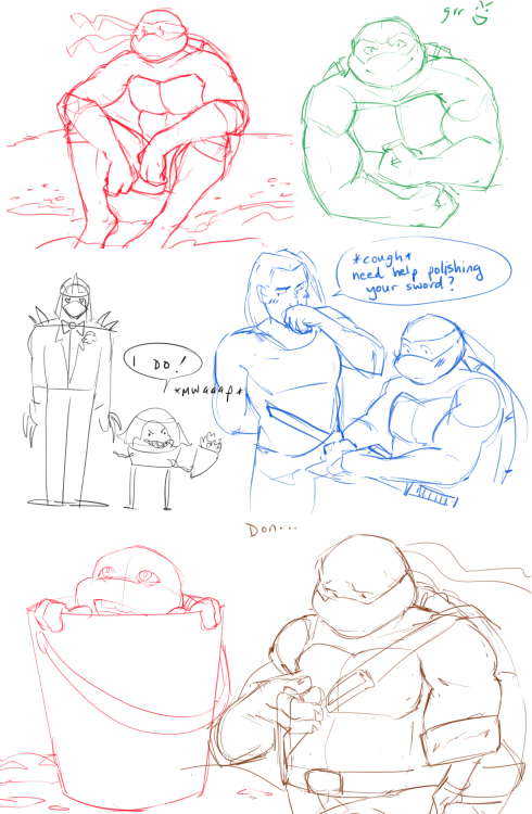 turtle-sketches:sketchesss!ft. sad turtle thinking of his mama, show off raph, married old couple, l
