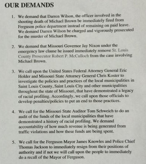 iwriteaboutfeminism:   The Justice for Michael Brown Coalition share their list of demands.  (source) 