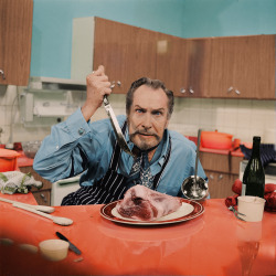 c0lorvintage:  Actor Vincent Price on the set of his cooking show, c. 1970s Original (x) 