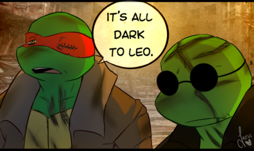 jaess-jinx:A friend and I accord to draw this but in our style. :DShe made Nick’s TMNT and me the 2