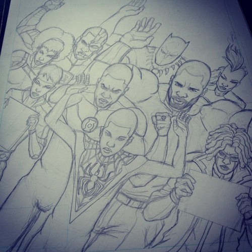 shedont-lye:  jetgreguar:  blacksupervillain:  fish-dinner-connoisseur:  -imaginarythoughts-:  blaqzart:  Something I’m working on for the craziness in #ferguson, thinking of adding more heroes….#blaqzart #dccomics #marvel #blackheroes  This is so