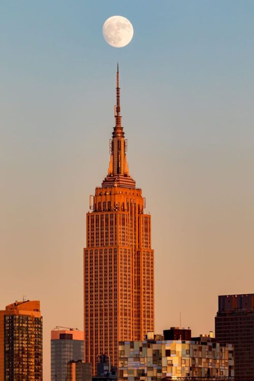 Moon Rising Over Empire State Building.