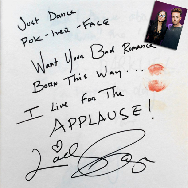 bbcr1:  Lady Gaga popped in to Radio 1 and signed our guestbook. 