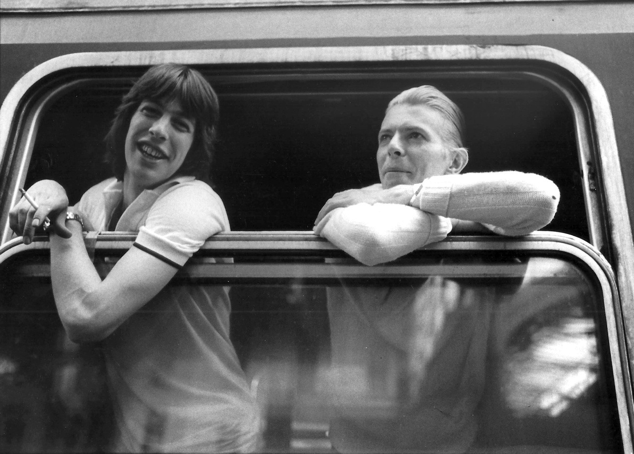 night-spell:   David Bowie and tour manager Pat Gibbons on the train prior to departing