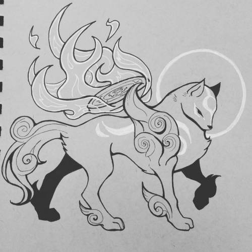 pixelinkdust:Ammy from #Okami ! #Inktober #illustration #Amaterasu #wolf