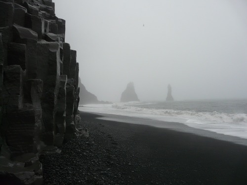 aroundtheworldin63days:Basalt formations and black sand beach near Vík, Iceland