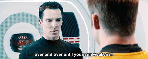  I CAN’T HELP BUT LAUGH BECAUSE KIRK WAS PUNCHING KHAN IN THE CHEEKBONES &amp;