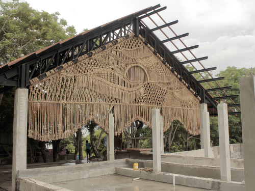 itscolossal:A Trio of Monumental Macramé Installations Stretch 37 Feet Across a Seaside Structure in