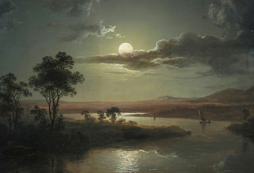 Detail : Evening Scene with Full Moon and Persons, 1801. By Abraham Pether.