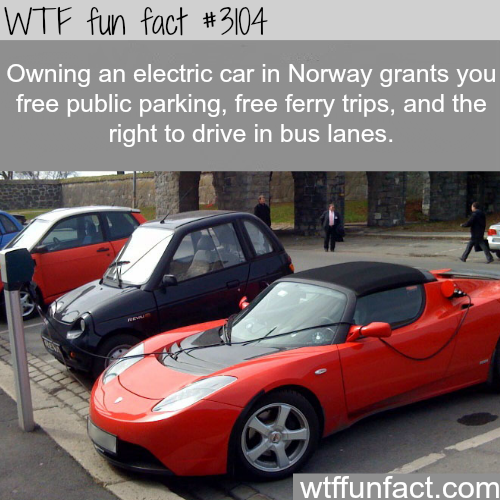 wtf-fun-factss:  Owning an electric car in Norway -  WTF fun facts  It’s still a shitty car to own, but I guess over there it’d have its positive quirks.