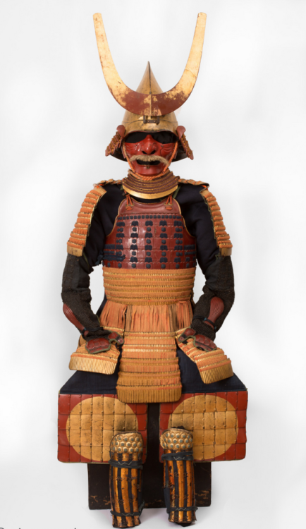 Assembled red and gold lacquer Japanese samurai armor, 17th Century Dangae-dô tosei gusoku - with de