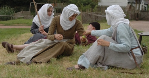 Costumes from the Luttrell Psalter film: A Year in a Medieval English Village. Set in the 1300s.