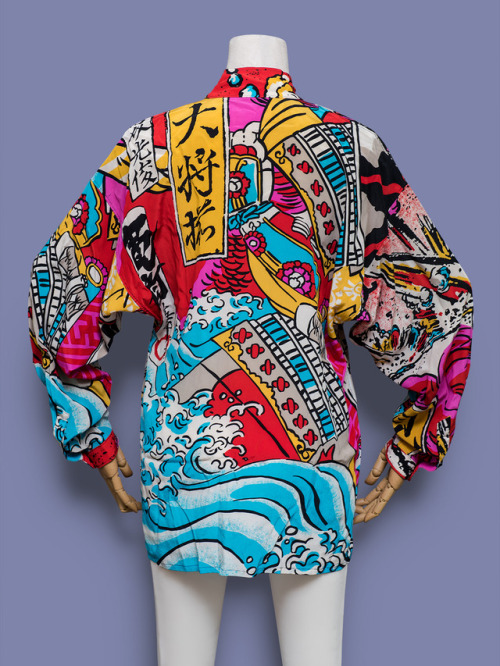 Kansai Yamamoto colorful comic print button-up shirt, 1980s.