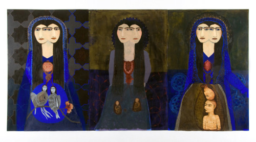 thetehrantimes:Samira AbbassyTop: Matriarchal Trinity - 2009 (Oil and collage on Myla