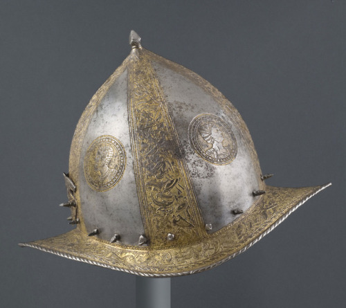 Gold etched morion from Italy, circa 1550-1570.from The Philadelphia Museum of Art