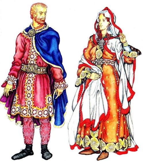 9th-12th century European fashions by artist Dariya Chaltikyan