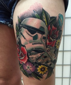 fuckyeahtattoos:  Star Wars Tattoo done by  Robert Cabello out of Infamous Ink in Pico Rivera Instagram: Robiscoffee Shop Instagram: Infamousinktattoo