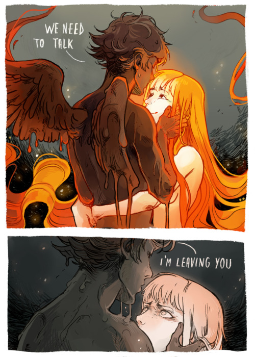 picolo-kun:   Icarus and the Sun    Inspired by Icarus, who dared to fly too near the sun on wings of feathers and wax. If he was in love with the sun, then this might as well be a story of forbidden love.   Facebook Instagram Patreon DeviantART 