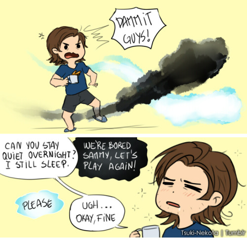 tsuki-nekota:  The Bunker Games: Where Sam hates his life (That’s binary for “ur dumb” by the way) 