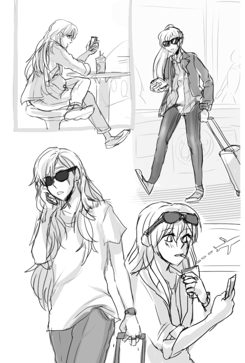 noxypep:   Airportfashion!Weiss looking cool af when really she’s texting her girlfriend about how much they’re going to do when she comes back from her business travel  Art trade with the auntie; (x)