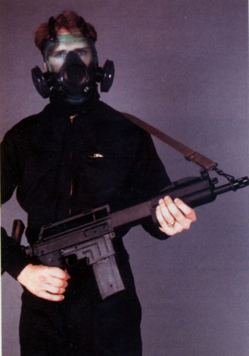 gas-masks-official:  French G-1 in use, C. 1989.  