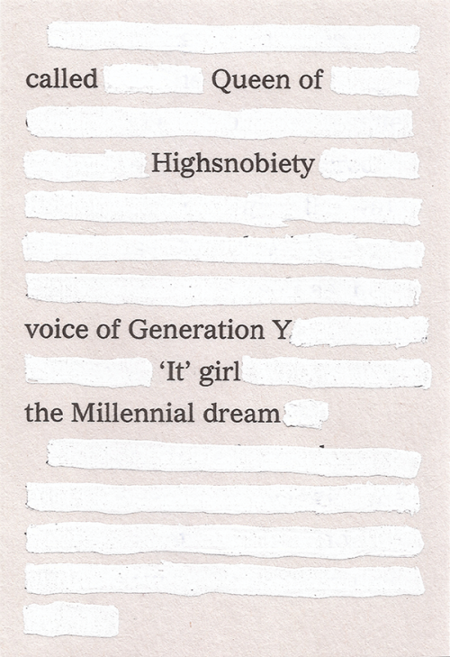 A selection from Kristen Renee Miller’s “A Billion Things in One,” an erasure