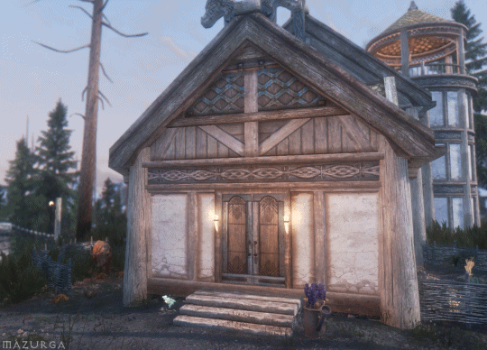 mazurga:Lakeview Manor near dawn. Two candles flicker on either side of the door. A cow grazes in it mazurga:Lakeview Manor near dawn. Two candles flicker on either side of the door. A cow grazes in it