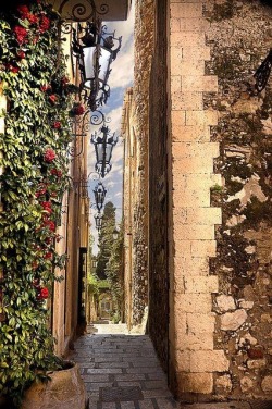 tassels:  Side street, Taormina, Sicily 