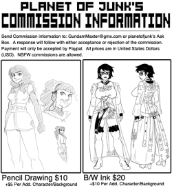 Planetofjunk:  Okay!  I’m Opening Up Commissions Again.  I’ll Be Taking Proposals