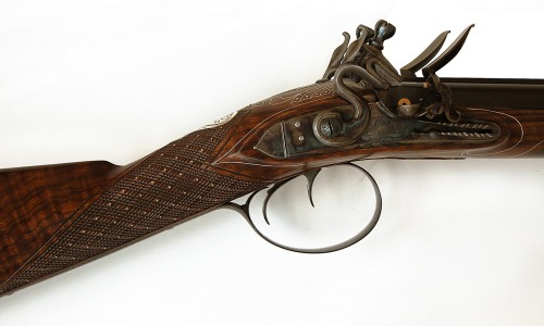 Contemporary made double barrel flintlock fowler.  Handcrafted by Allen Sandy.