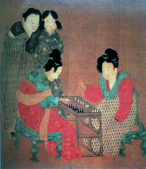 “Ladies playing chess” by Tang Dynasty painter Zhou Fang (730-880 A.D.)