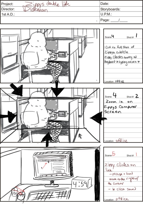 Story boards for my semester final Ft.zippy the parakeet