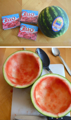 thaunderground:  thecakebar:  Watermelon Jello inside a Real Watermelon - Tutorial  why scoop out a perfectly good watermelon when  you can just use a damn bowl 