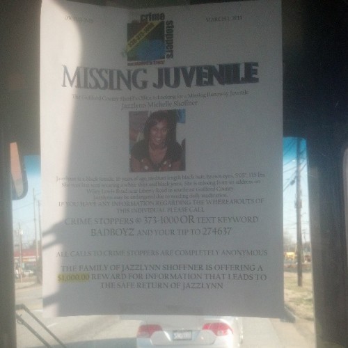 hamburgerjack: Missing Juvenile! Last Seen March 1st 2013! Jazzlynn Michelle Shoffner. Black female,