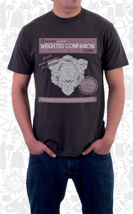 geek-studio:Companion Cube shirt in men’s and women’s.Want this shirt? Contribute to the Kickstarter