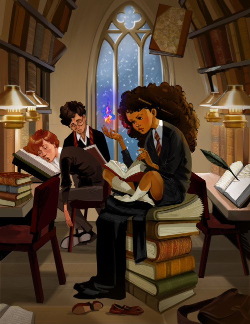 twiggymcbones:A little late night study sesh featuring BlackHermione!  Thanks, Sarah for t