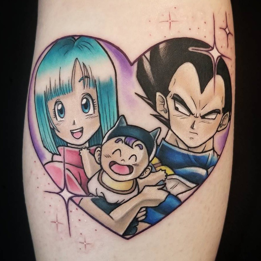 Vegeta family portrait!
By Nicole Willingham at Apocalypse Tattoo co in Atlanta, Georgia
Instagram: @nicolewillinghamtattoos