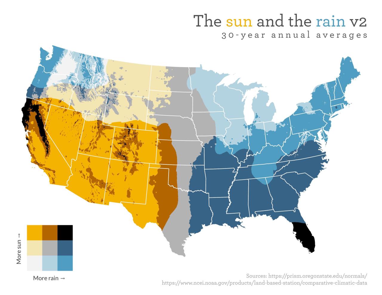 Annual sunshine vs rainfall across - 20533cacf7856ee5ae274bd55ff27ce48b5b6dce