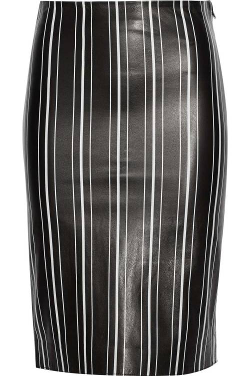 Title A Striped Leather Pencil Skirt, Size: XS