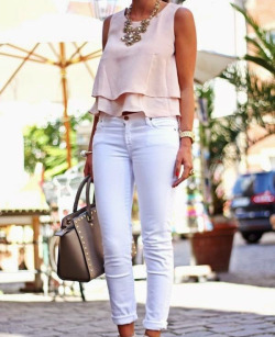 msfairyfashion:  FREE SHIPPING OVER ๠ BILATERAL SMALL CANDY-COLORED VEST BLOUSE Pure white pant  