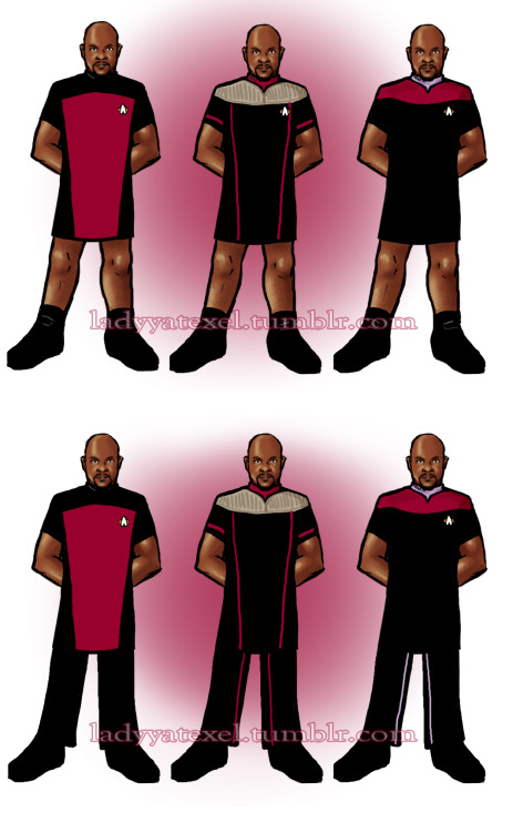 ladyyatexel:Starfleet Men in Skants (with or without pants!) A La Deep Space Nine Three different 