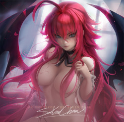 sakimichan:   Rias nudie pinup versions ;3