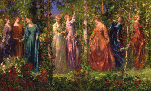 english-idylls:Gather Ye Rosebuds While Ye May by Thomas Edwin Mostyn (1864-1930).