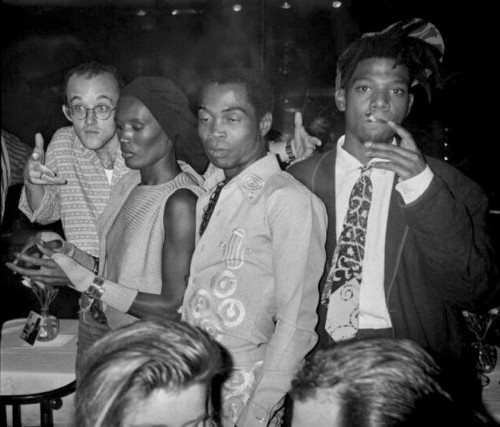 keith haring, grace jones, fela kuti + jean-michel basquiat by andy warhol. mr. chow, new york city.