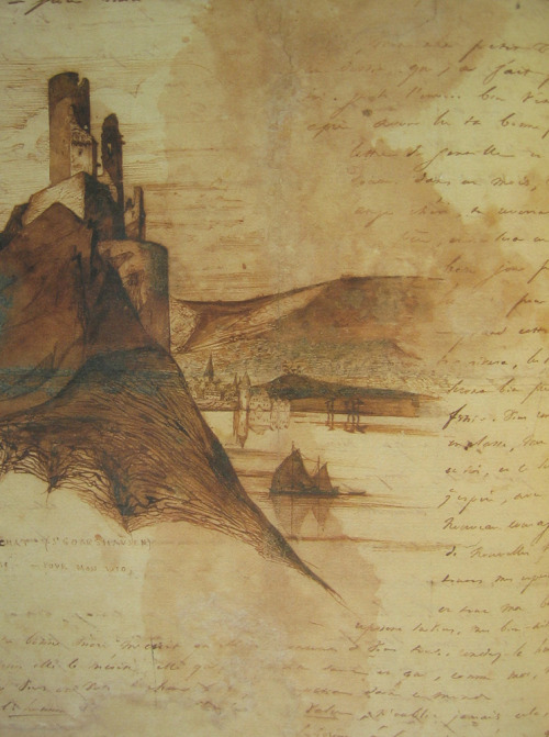 drakontomalloi:Victor Hugo - Sketches of castle ruins. Around 1840