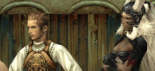 iamfangu:livvyplaysfinalfantasy:Ashe reacts to Al-Cid, Balthier reacts to Ashe reacting to Al-Cid, a