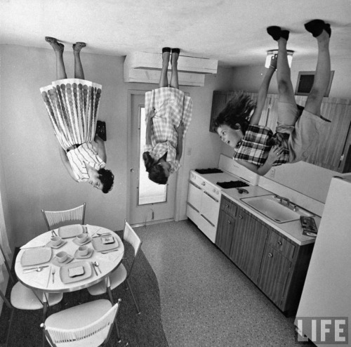 Lynn Pelham - Upside-down house, built as gimmick to arouse interest in same type of low-cost homes in a new building development, Ft. Lauderdale, 1960.