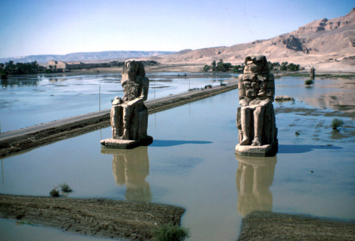 aglione:humanoidhistory:The Colossi of Memnon at the necropolis of Thebes, Egypt, 1965, during the s